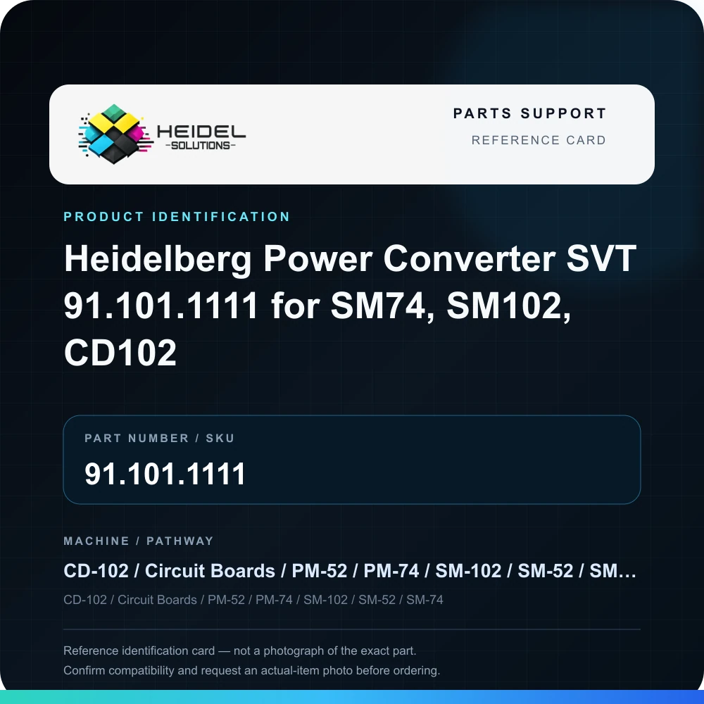Heidel Solutions reference identification card; not an exact part photograph