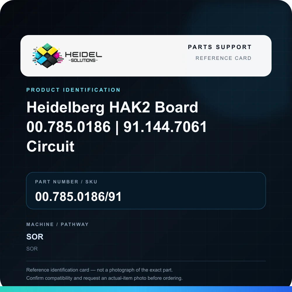 Heidel Solutions reference identification card; not an exact part photograph