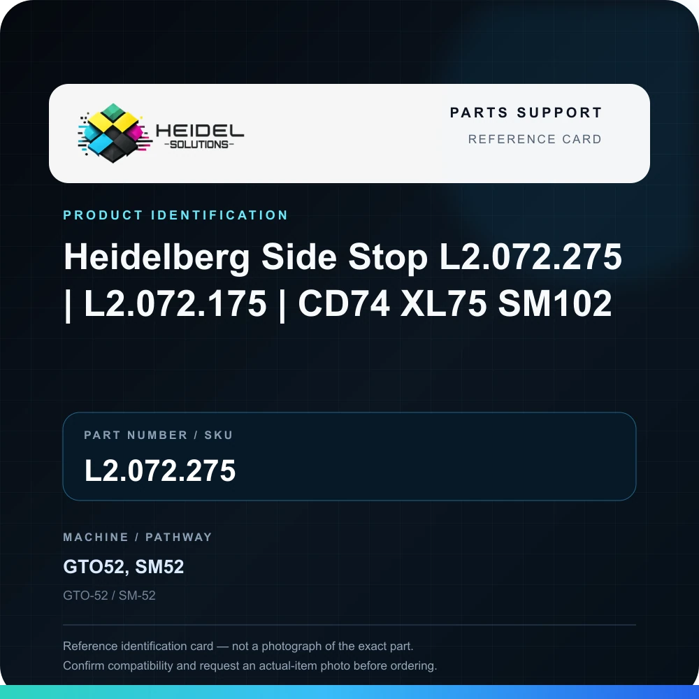 Heidel Solutions reference identification card; not an exact part photograph